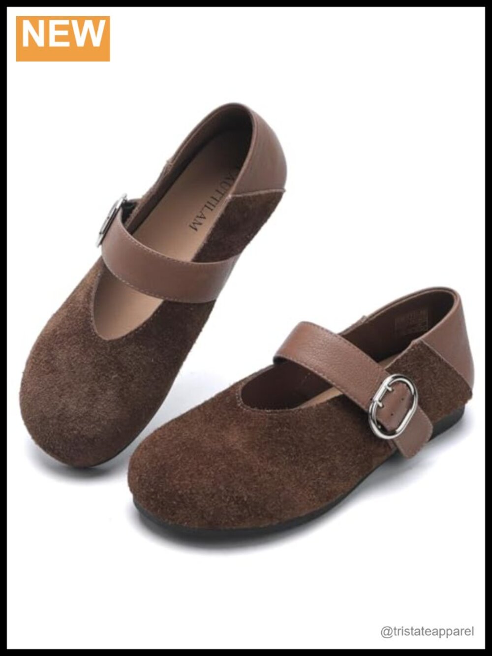 Mary Jane Flats Suede PU Leather Round Toe Buckle Strap Work Shoes